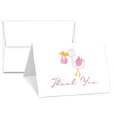 25-Pack Baby Girl Thank You Cards & Envelopes | Elegant Pink Stork Design (4.25" x 5.5")