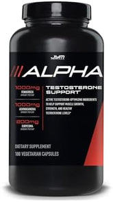 Alpha JYM Testosterone Support | Male Vitality, Hormone Optimization, Ashwagandha, Fenugreek, Eurycoma, Damiana, Quercetin, DIM | JYM Supplemental Science | 180 Vegetarian Capsules