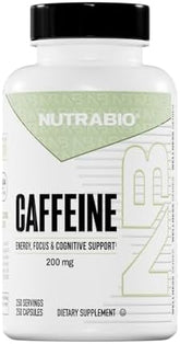 NutraBio Pure Caffeine Capsules: Clean Energy Boost (250 Capsules)