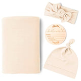 Soft & Skin-Friendly Baby Swaddle Blanket & Headband Set - Neutral White