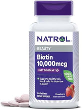 Natrol Biotin 10000 Mcg Tablets, Natural Strawberry Flavor, 60 Count - High Potency Hair, Skin, and Nail Support Supplement