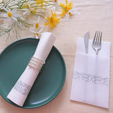 DADAWU Elegant White Linen-Feel Disposable Dinner Napkins with Gold Flatware Pocket - Pack of 50 for Parties & Weddings