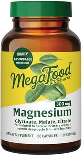 MegaFood Magnesium 300mg - Supports Heart, Nerve & Relaxation - 60 Capsules