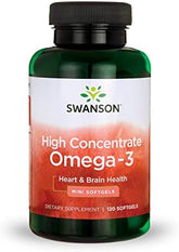 Swanson High Concentrate Omega-3 Fish Oil Essential Fatty Acids Heart Brain Health Supplement EFAs, 720mg EPA DHA 680mg, 120 Softgels .