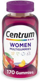 Centrum Women Multigummies Vitamins with assorted natural fruit flavors, 170 gummies for daily nutrition support.
