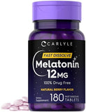 Carlyle Melatonin 12 mg Fast Dissolve (180 Tablets) | Natural Berry Flavor Sleep Aid
