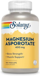 Solaray Magnesium Aspartate 400mg - 180 Vegan Capsules for Muscle & Nerve Support