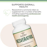 Resveratrol Supplement 500mg Per Serving, 120 Capsules (Resveratrol Polygonum Root Extract Providing 50% Trans Resveratrol) Healthy Aging Support by Double Wood