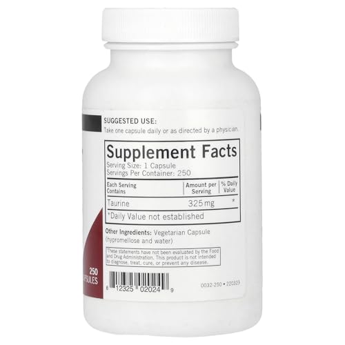 Kirkman L-Taurine 325 mg - 250 Capsules for Daily Amino Acid Wellness