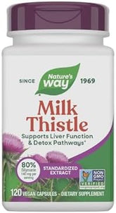 Nature's Way Milk Thistle, Supports Liver Function and Detoxification Pathways*, 175 mg Milk Thistle Seed Extract Standardized to 80% Silymarin per Serving, 120 Capsules (Packaging May Vary)