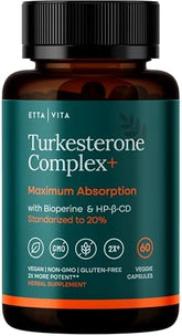 Potent Turkesterone Supplement, 2X Pure (Made in USA - 3rd Party Tested) Most Bioavailable and Natural Test Support Supplement, Supports Energy, Lean Muscle Growth, Recovery and Stamina, Vegan (60ct)
