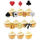 24 Pcs Casino Cupcake Toppers with Glitter Poker Chips - Vegas Themed Party Decorations