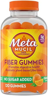 Metamucil Fiber Gummies for Adults, No Sugar Added Orange Flavor, 5g Prebiotic Plant Based Fiber Supplement Blend, 120 Count