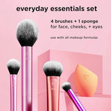 Real Techniques Everyday Essentials 2.0 Makeup Brush Set with Miracle Complexion Sponge | 5-Piece Multi-Tasking Brush Set