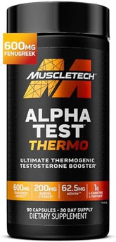 MuscleTech Thermogenic Testosterone Booster for Men, AlphaTest Thermo - T-Boost Mens Supplement with Tribulus Terrestris - Male Gym Workout Supplements for Muscle Growth, Stamina & Energy - 90 Pills