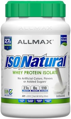 ALLMAX ISONatural Unflavored Pure Whey Protein Isolate Powder, 2 lbs