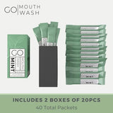 "GO Mouthwash Packets – Single Size Mouthwash for Fresh Breath on The go. Airline Friendly – Liquid Mint Flavored Portable Travel Mouthwash. Great for AirBnB, spas, Hotels Too. (20 Single Packs) "
