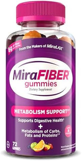 MiraFIBER Gummies, From The Gut Experts at MiraLAX, 8g of Daily Prebiotic Fiber with B Vitamins to Support Digestive Health and Metabolism, Fruit Flavored Fiber Gummies, 72 Count