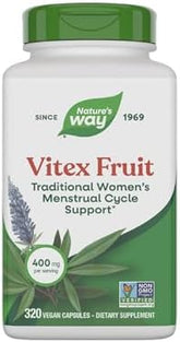 Nature's Way Vitex Fruit, Traditional Menstrual Cycle Support*, Traditional Women's Health Support*, Chasteberry, Vegan, 320 Capsules (Packaging May Vary)