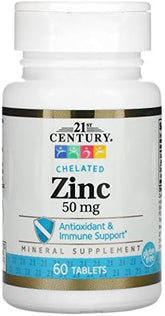 21st Century Chelated Zinc 50mg - 60 Tablets - Immune Support & Cellular Health