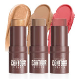 3Set Contouring Stick Set - Blush, Bronzer & Highlighter Trio for Natural Makeup | Long-Lasting & Travel-Friendly | Ideal for Middle Eastern Climate (Set-C, Standard)