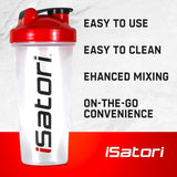 iSatori Classic Blender Bottle 28 oz with Stainless Steel Whisk Ball - Clear Bottle Red Top