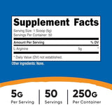 Nutricost L-Arginine Powder: 250g (50 Servings)