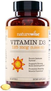 NatureWise Vitamin D3 5000iu (125 mcg) 1 Year Supply for Immune Support, Healthy Muscle Function, and Bone Health - Non-GMO, Gluten Free in Organic Extra Virgin Olive Oil, (Mini Softgel), 360 Count