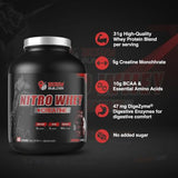 Body Builder Nitro Whey Protein Powder - 31g Whey Protein with Creatine Monohydrate, BCAA & Digestive Enzymes - Gluten-Free, No Added Sugar - Chocolate, 4 LB
