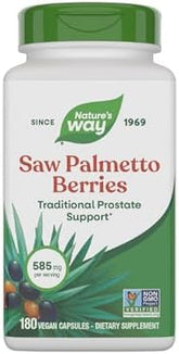 Nature's Way Saw Palmetto Berries, Traditional Prostate Support*, 585 mg per Serving, Non-GMO Project Verified, Vegan, 180 Capsules (Packaging May Vary)