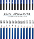 ELECDON 12-Piece Graphite & Charcoal Pencil Set - Professional Drawing Kit