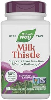 Nature's Way Milk Thistle, Supports Liver Function & Detox Pathways*, 175 mg Milk Thistle Seed Extract Standardized to 80% Silymarin per Serving, Vegan, 60 Capsules (Packaging May Vary)