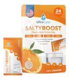 Ultra Lyte SaltyBoost Drink Mix - 24 Sachets - Sugar-Free Salty Orange Electrolytes Powder with High Sodium, Trace Minerals & Coconut Water | Hydration for Fitness & Wellness