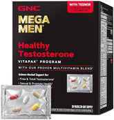 GNC Mega Men Healthy Testosterone Program, Complete Nutrition 4 Products in 1, Boost Free and Total Testosterone, Blood Flow, 30 Daily Packs