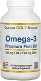 California Gold Nutrition Omega 3 Premium Fish Oil 240 Fish Gelatin Softgels