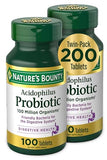 Nature's Bounty Acidophilus Probiotic Supplement, 200 Tablets (Twin Pack) - Digestive Health Support