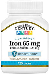 21st Century Iron 65mg - 120 Tablets - Energy & Red Blood Cell Support