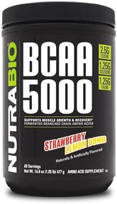 NutraBio Vegan BCAA 5000 Powder - Strawberry Lemon Bomb - 60 Servings