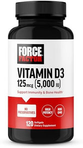 Force Factor, Vitamin D3, 125 mcg (5,000 IU), 120 Softgels