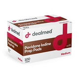 Dealmed Povidone Iodine Prep Pads 10% – Individually Sealed for Wound Care and First Aid Kits, 100/Box (Pack of 1)