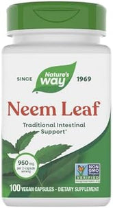 Nature's Way Herbal Neem Leaf, Traditional Intestinal Support*, Used in Ayurveda, 950 mg per 2-Capsule Serving, Non-GMO Project Verified, Vegan, 100 Capsules (Packaging May Vary)