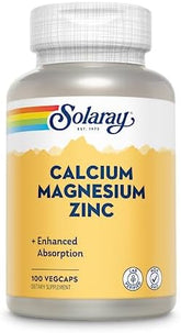 Solaray Calcium Magnesium Zinc - Essential Minerals for Bone & Immune Health - 100 VegCaps