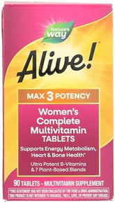 Nature's Way Alive! Max3 Potency Women's Complete Multivitamin, Supports Energy Metabolism, Heart & Bone Health*, with B-Vitamins Including Methylated B12 and Folate, 90 Tablets (Packaging May Vary)