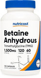 Nutricost Betaine Anhydrous Capsules - 1500mg - 750mg Per Cap - 120 Capsules - Gluten-Free & Non-GMO