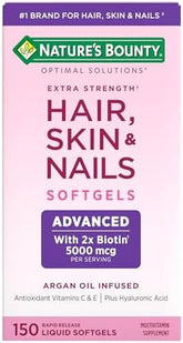 Nature's Bounty Advanced Hair, Skin & Nails, Argan-Infused Vitamin Supplement with Biotin and Hyaluronic Acid, 150 Rapid Release Softgels, 50 Total Servings
