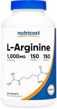 Nutricost L-Arginine 1000mg Tablets: 150 Tablets