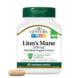 21st Century Lion's Mane Mushroom Capsules - 2100mg with Black Pepper Extract, 60 Count