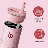 BOTTLE BOTTLE Insulated Water Bottle 24oz with Straw Lid - Double-Wall Vacuum Stainless Steel, Leak-Proof, Flower Frenzy Design