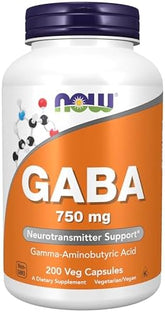 Now Foods Supplements Gaba Gamma Aminobutyric Acid 750mg Neurotransmitter Support 200 Veg Capsules