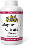 Natural Factors Magnesium Citrate 150mg - 360 Capsules for Muscle & Nerve Support